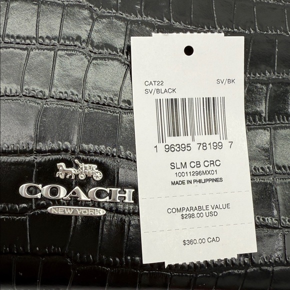 Coach Slim Crossbody Croc Embossed Bag Black - Picture 9 of 16